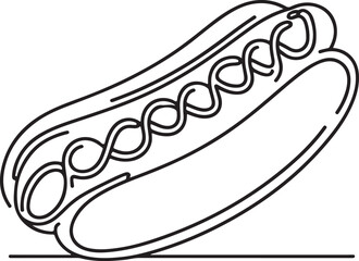 Line Art of Hot Dog Served on a Plate