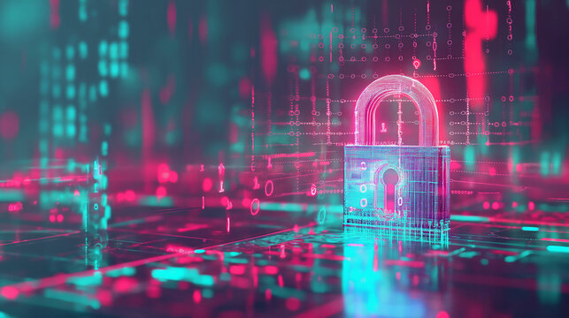 Glowing digital lock symbolizing AI copyright protection with binary code, representing cybersecurity, data privacy, and intellectual property concepts in modern technology