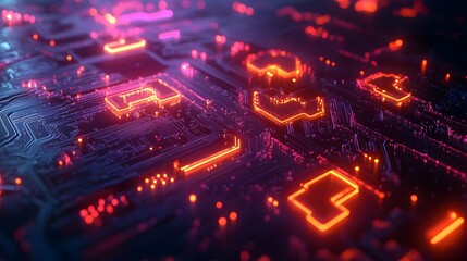Obraz premium A detailed close up image of a glowing circuit board