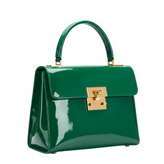 Emerald Green Patent Leather Handbag on Transparent  background