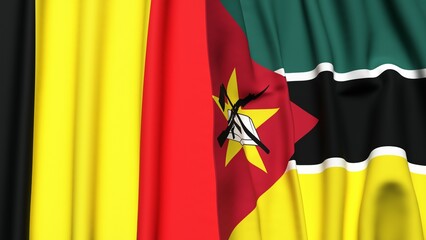 Flags of BELGIUM and MOZAMBIQUE with realistic cloth texture