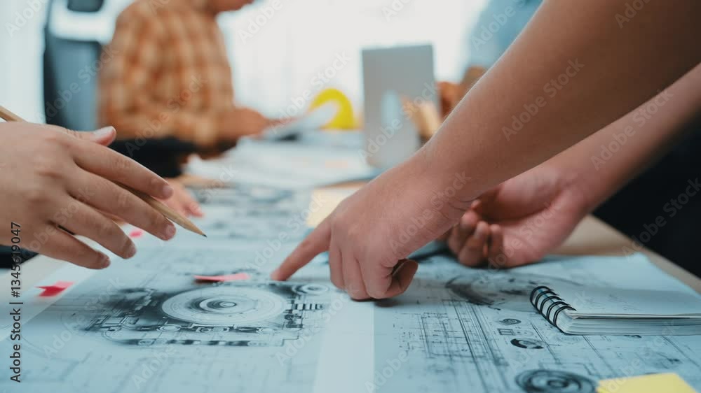 Poster engaging scene of teamwork in a modern office where professionals collaborate on project planning an
