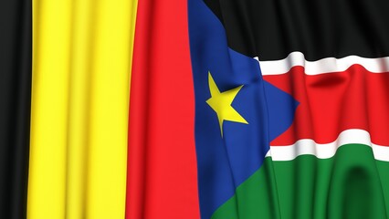 Flags of BELGIUM and SOUTH SUDAN with realistic cloth texture