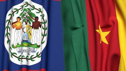 Flags of BELIZE and CAMEROON with realistic cloth texture
