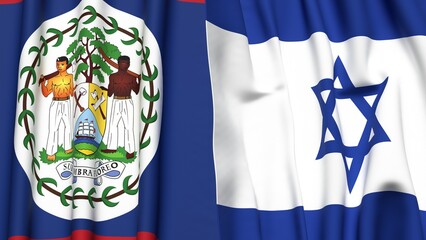 Flags of BELIZE and Israel with realistic cloth texture