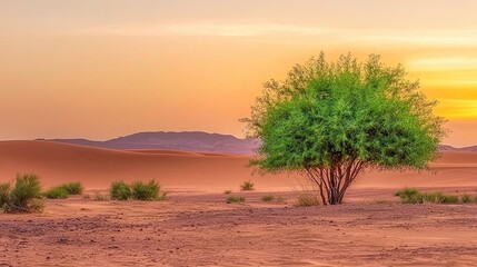 Obraz premium Desert Sunrise with lone tree