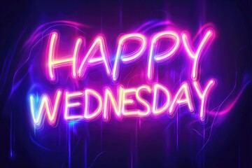 Glowing neon "Happy Wednesday" sign.