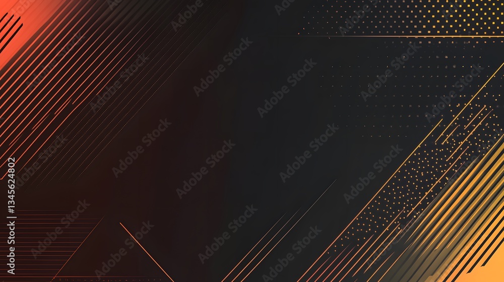 Poster angled orange and yellow lines create a dark abstract background