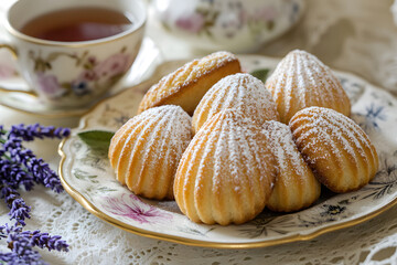 Artisanal madeleines revealing their soft fluffy texture and distinctive ridged shapes