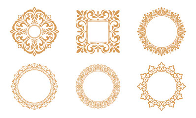 Set of decorative frames Elegant vector element for design in Eastern style, place for text. Floral golden and white borders. Lace illustration for invitations and greeting cards