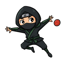 Cute Ninja Cartoon Character on Transparent  background