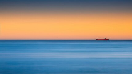 Solitary ship at sunset on a calm sea