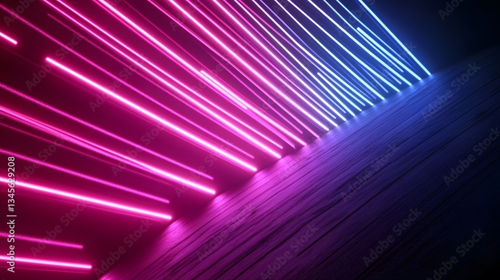 Poster colorful illuminated lines form an abstract pattern in a corner