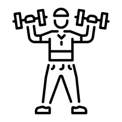 Obraz premium Line icon of a character doing dumbbell exercise 