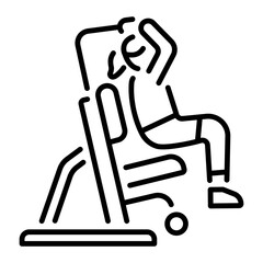 A character doing ab crunch exercise in gym, line style icon 