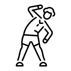 A character doing body stretching exercise, line style icon 
