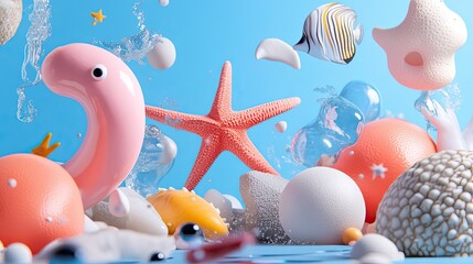 Abstract underwater scene with colorful shapes