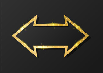 Gold arrow direction. Golden premium design with shiny diamond on black background. Flat vector element with empty copy space