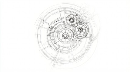 Detailed illustration of a complex mechanical gear system with intricate design elements in monochrome style