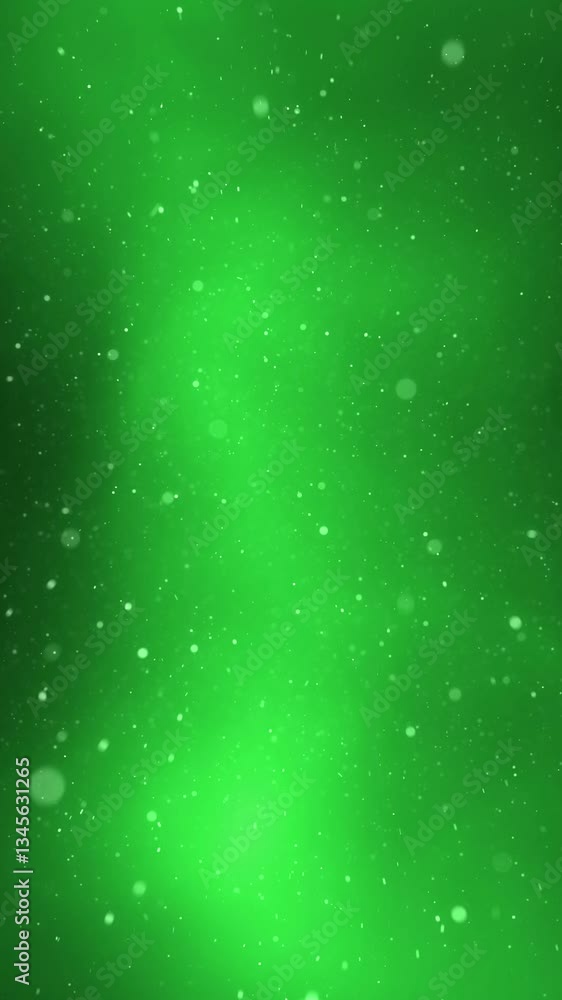 Poster looped green abstract blurred background with flying dot particles vertical animation background.