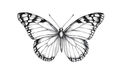 Fototapeta premium Butterfly drawing in white background for botanical study and artistic purposes