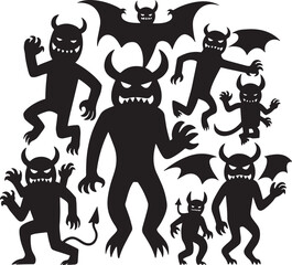 Devil and Demon silhouette on white background. Vector demon design.