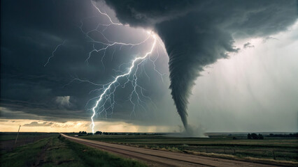 A storm chaser stares into the heart of a colossal tornado, capturing nature&rsquo;s raw power and human insignificance in the face of the unknown.