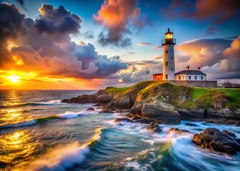 Inchkeith Lighthouse Scotland Dramatic Bokeh Seascape Stock Photo