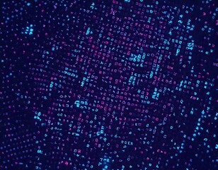 Fototapeta premium A swirling vortex of neon lit numbers and symbols fills the space