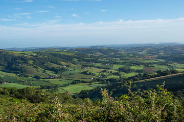 Countryside with fields, forest and villages in the Basque Country in France