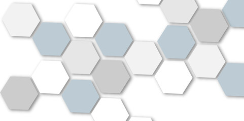 Abstract light grey and white and bleu hexagon 3d effect pattern with shadow seamless texture background. Use for book, poster, flyer, website vector illustration