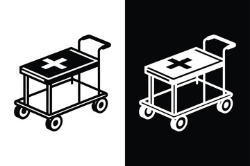 Medical Trolley Icon. Minimalist Black Silhouette for Clinics & Hospitals