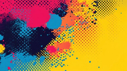 Abstract Colorful Paint Splatter and Halftone Dots Background