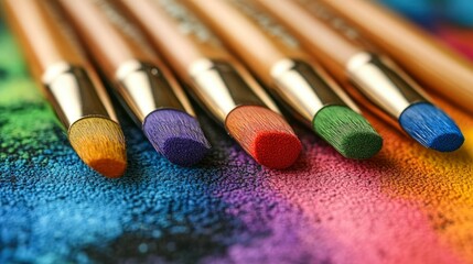 Fototapeta premium Vibrant Paintbrushes on Colorful Palette - Close-Up Detail