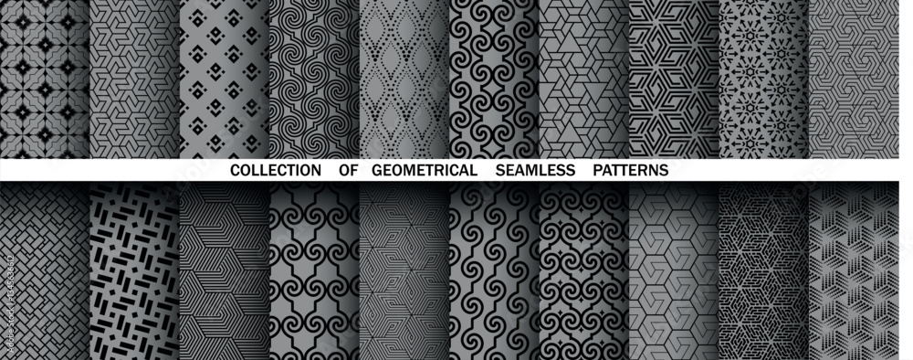Leinwandbilder geometric set of seamless black and gray patterns. simple vector graphics