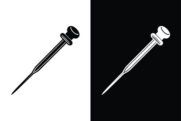 Flat Needle Icon Vector. Isolated Black & White Pictogram