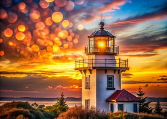 Lewis Bay Lighthouse at Sunset, Dramatic Bokeh, Coastal Maine Scene