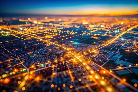 Lemoore, California Map with Bokeh City Lights - Aerial Night View
