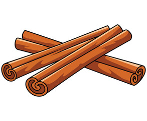 Three rolled cinnamon sticks in a detailed flat style. Aromatic spice used for cooking and baking. Vector illustration isolated on a white background.