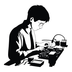 Electrical Engineering Silhouette, Vector, Icon, Logo, White Background.