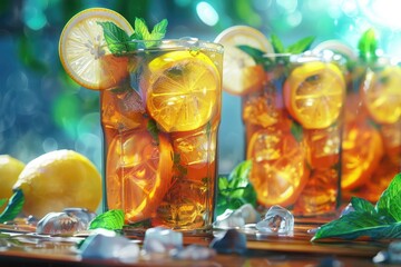Vibrant Color Picture of Iced Tea with Lemon and Mint