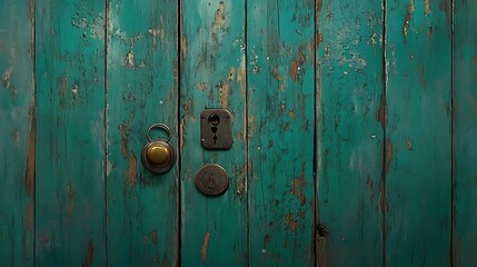 Fototapeta premium Weathered Teal Door with Antique Hardware AI Generated