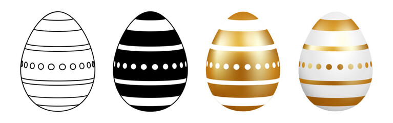 Vector illustration of golden and black Easter eggs set on transparent background