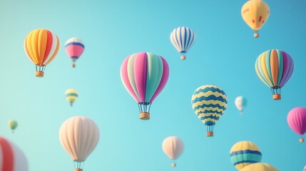 Colorful Hot Air Balloons Soaring in a Clear Blue Sky: A Dreamy Flight of Fantasy