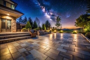 Fototapeta premium Long Exposure Photography of Elegant Stone Patio Designs at Night