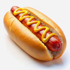 Delicious Hot Dog Isolated on White Background. Hot Dog. Grilled Hot Dog. Tasty and Juicy Snack.