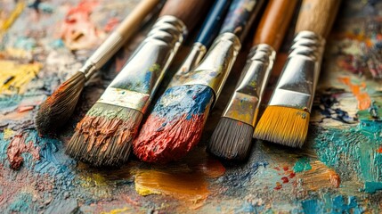 Obraz premium Close-up of Paintbrushes on an Artist's Palette