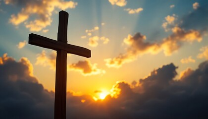 Sunset Cross Silhouette Peaceful Religious Image