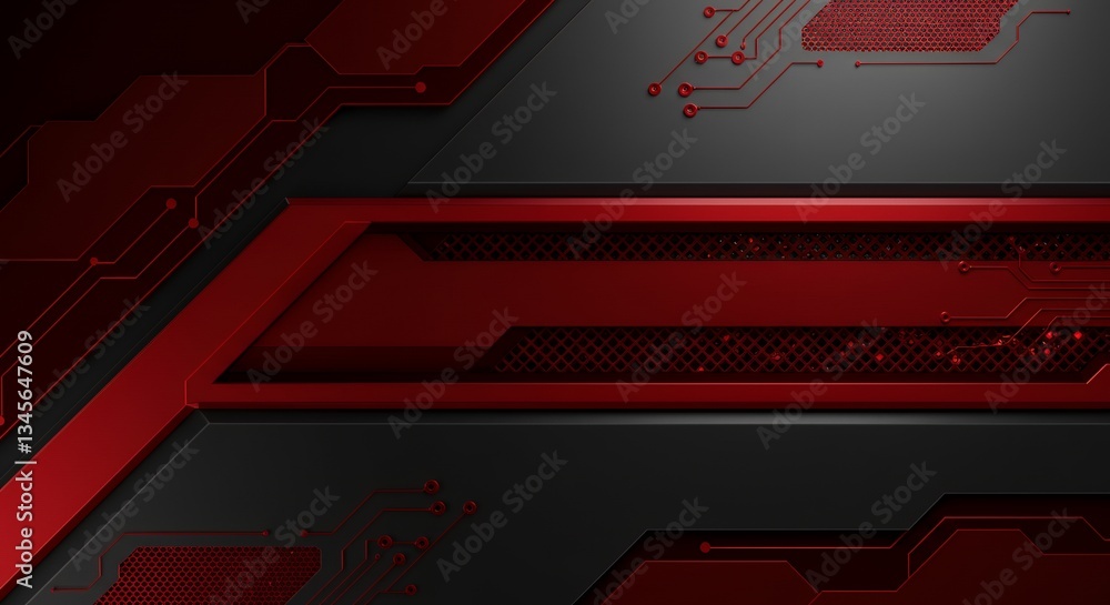 Poster abstract technology background with red circuit board and dark gray elements
