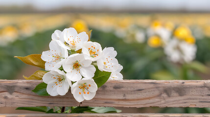 Spring Blossoms on Rustic Wooden Fence